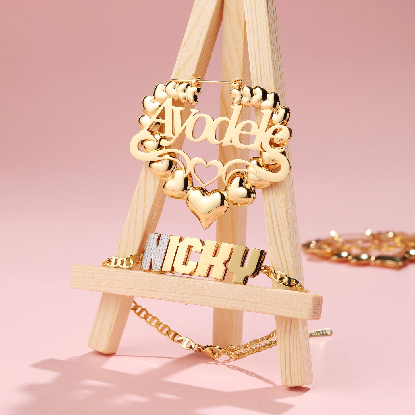 Custom Kids Name Bracelet and Heart Earrings Set