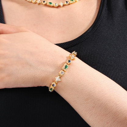 Geometric Colored Gemstone Set (Necklace＆ Bracelet)