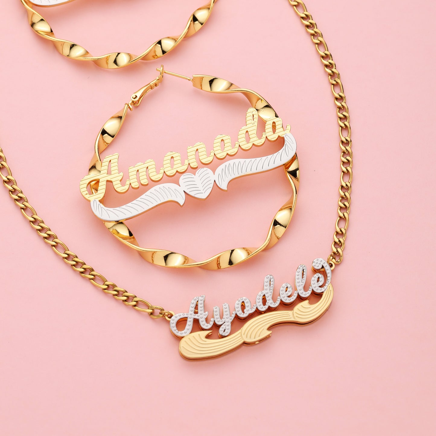 Custom Kids Name Necklace and Bamboo Earrings Set
