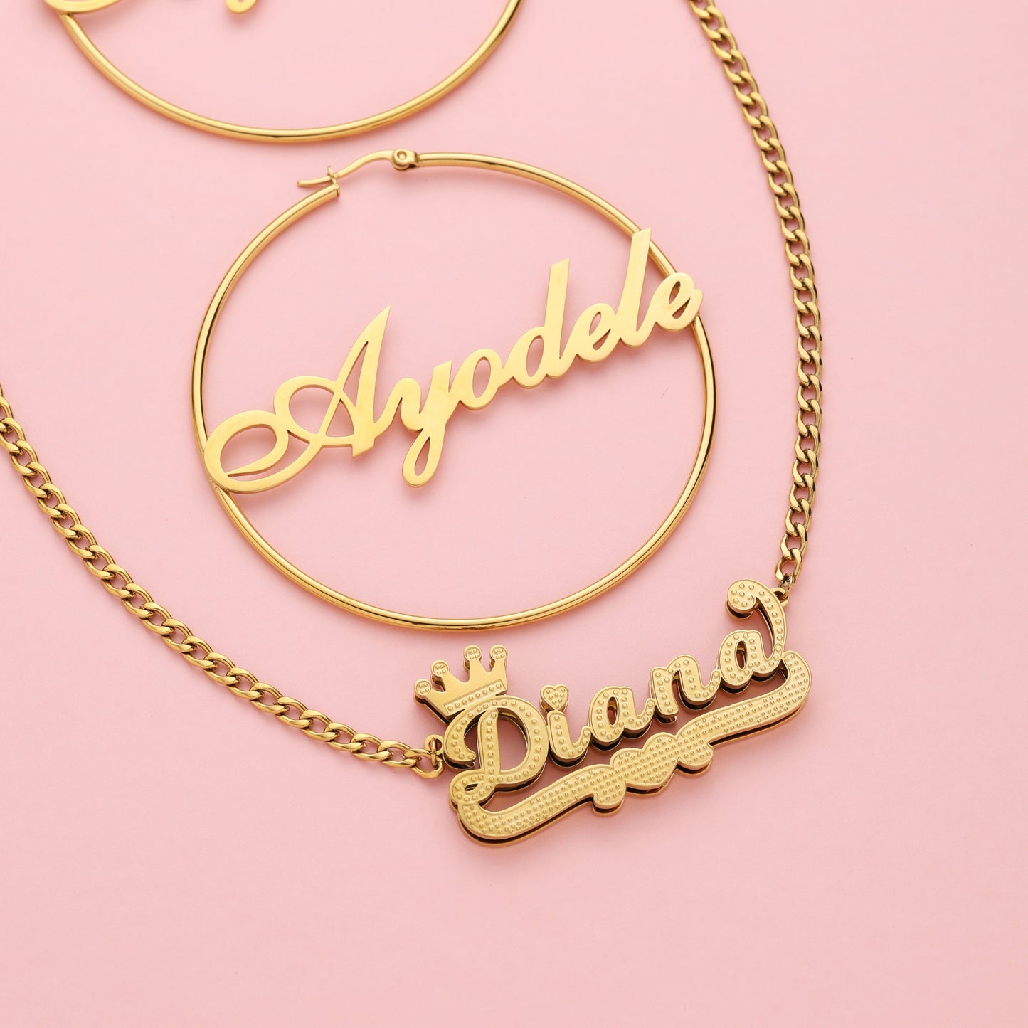Gold Plated Name Necklace and Hoop Earrings  Kids Set