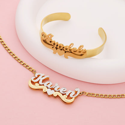 Custom Name Necklace and Nameplate Bracelet Kids Jewelry Set