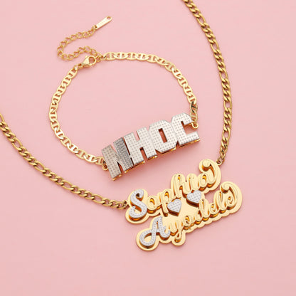 Custom Kids Name Bracelet and Necklace Jewelry Set