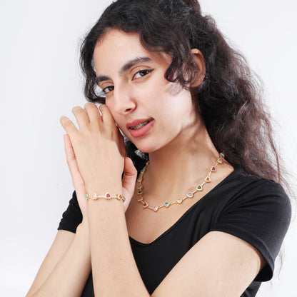 Heart Shaped Colorful Synthetic Decorated Necklace Set