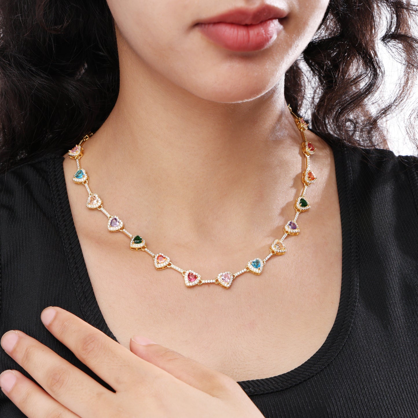 Heart Shaped Colorful Synthetic Decorated Necklace Set