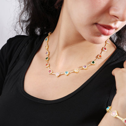 Heart Shaped Colorful Synthetic Decorated Necklace Set