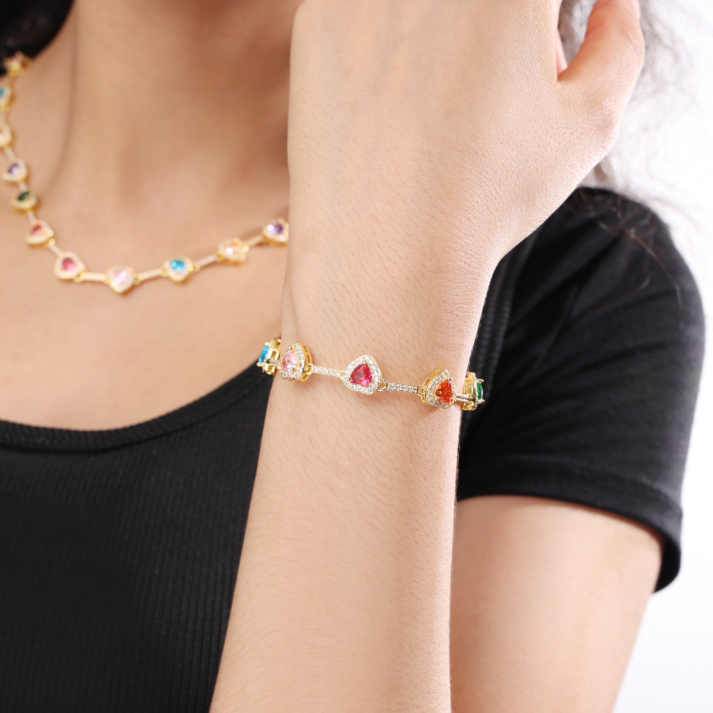Heart Shaped Colorful Synthetic Decorated Necklace Set