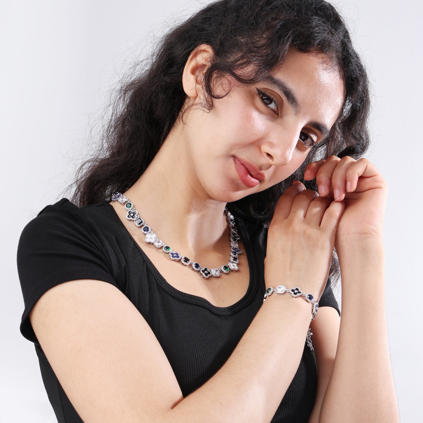 Silver Midnight Garden Gemstone Necklace