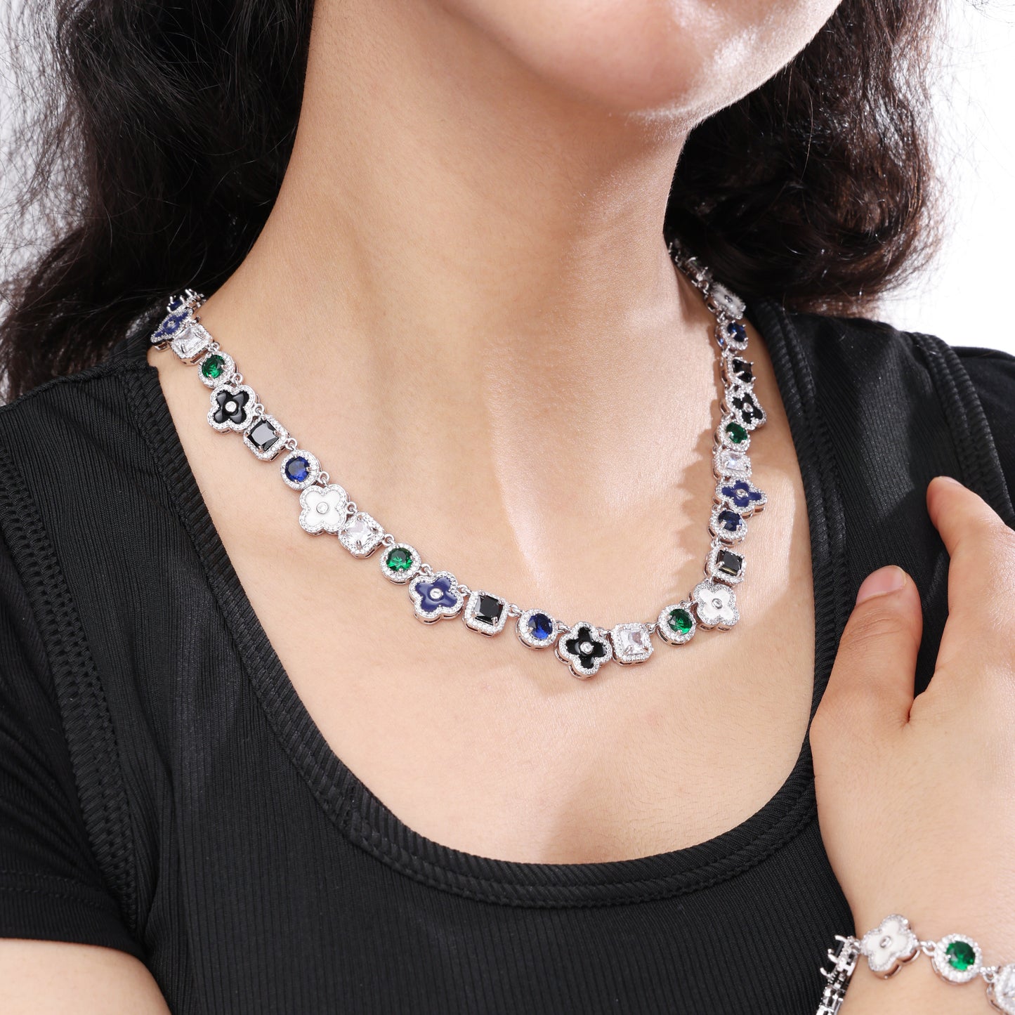 Silver Midnight Garden Gemstone Necklace