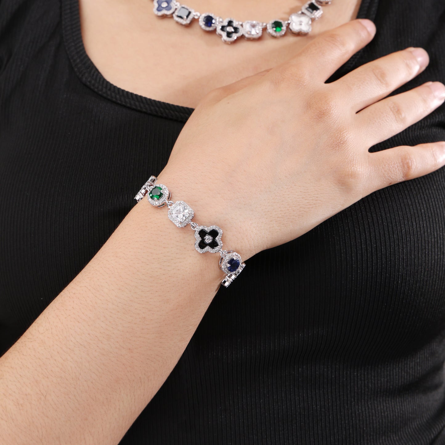 Silver Midnight Garden Gemstone Necklace