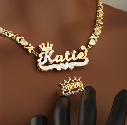 Classic Name Necklace & Ring Set - Heart Accent