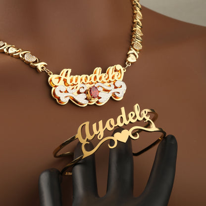 Gemstone Custom Name Bracelet and Necklace Set