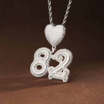 Custom Number and Letter Heart Pendant Necklace Platinum