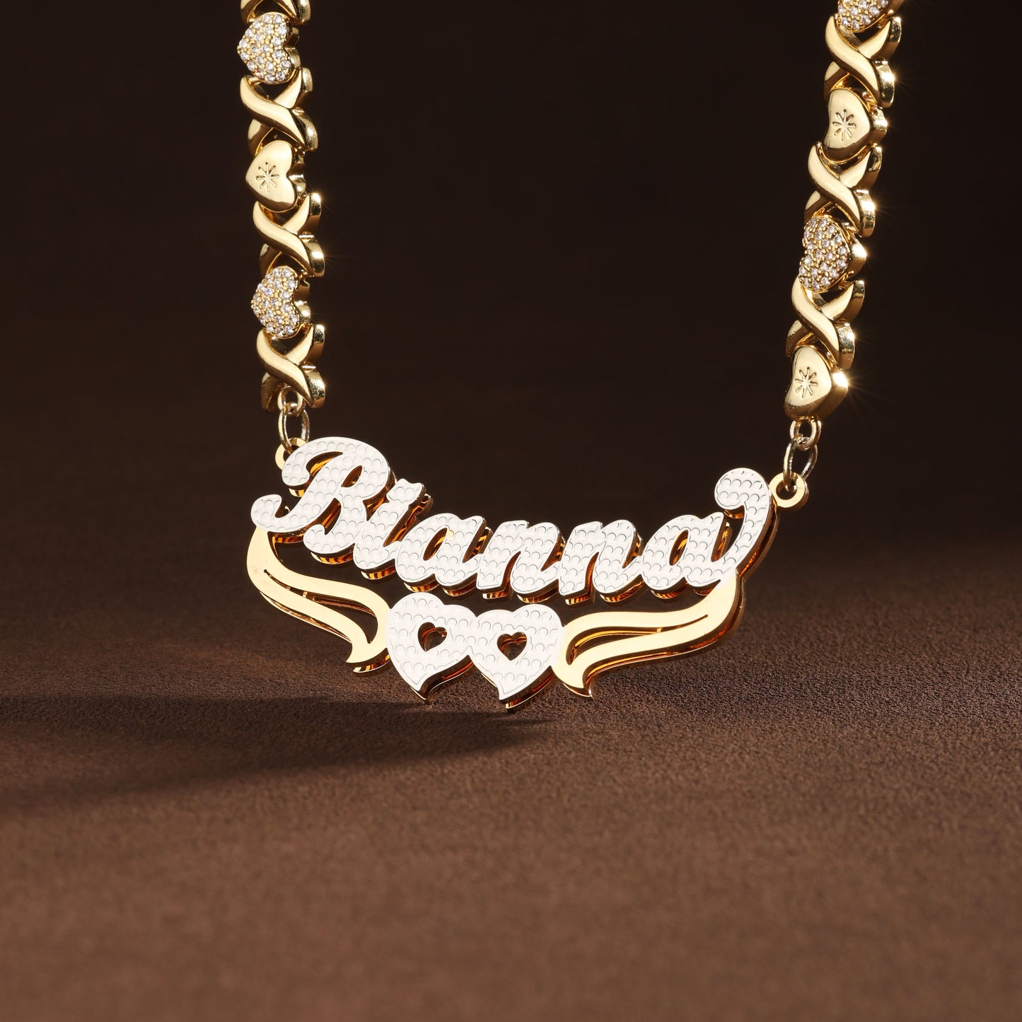 Double Plated Hearts Name Necklace