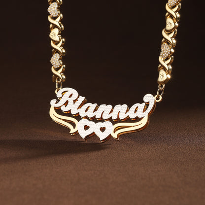 Double Plated Hearts Name Necklace