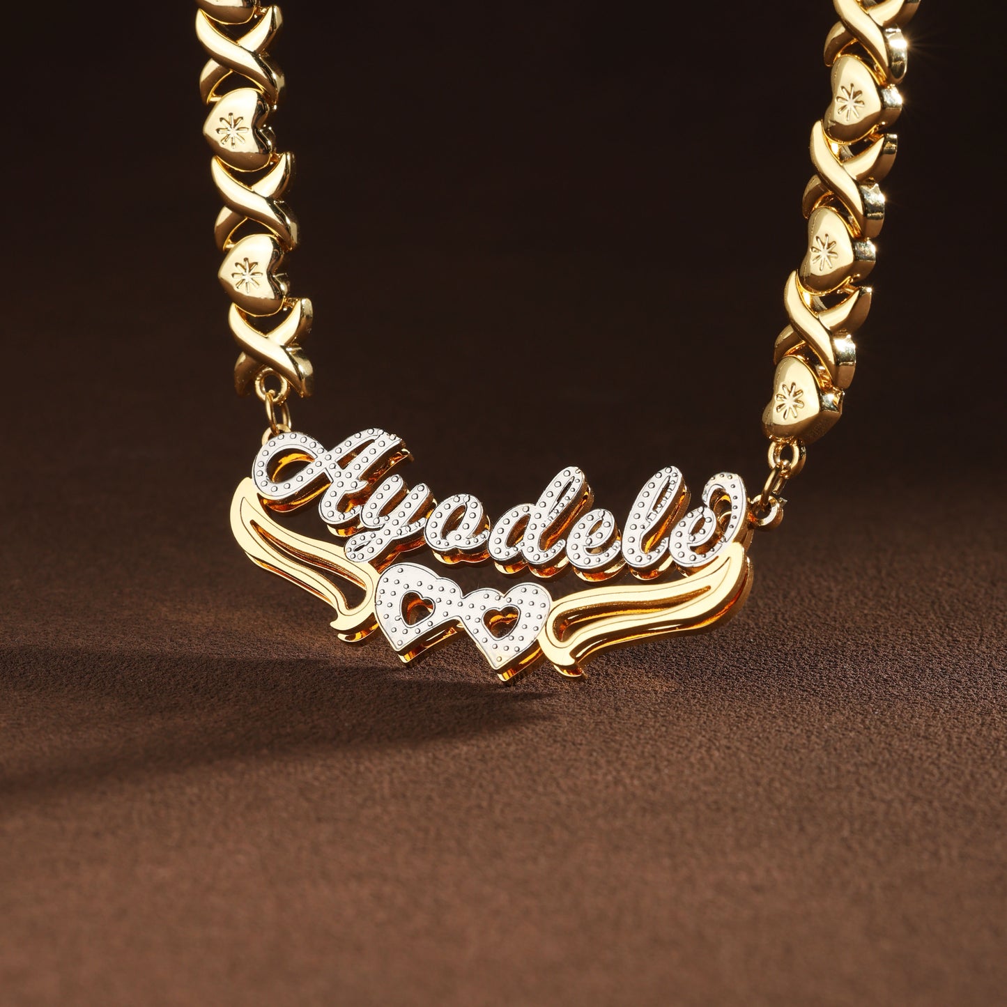 Double Plated Hearts Name Necklace