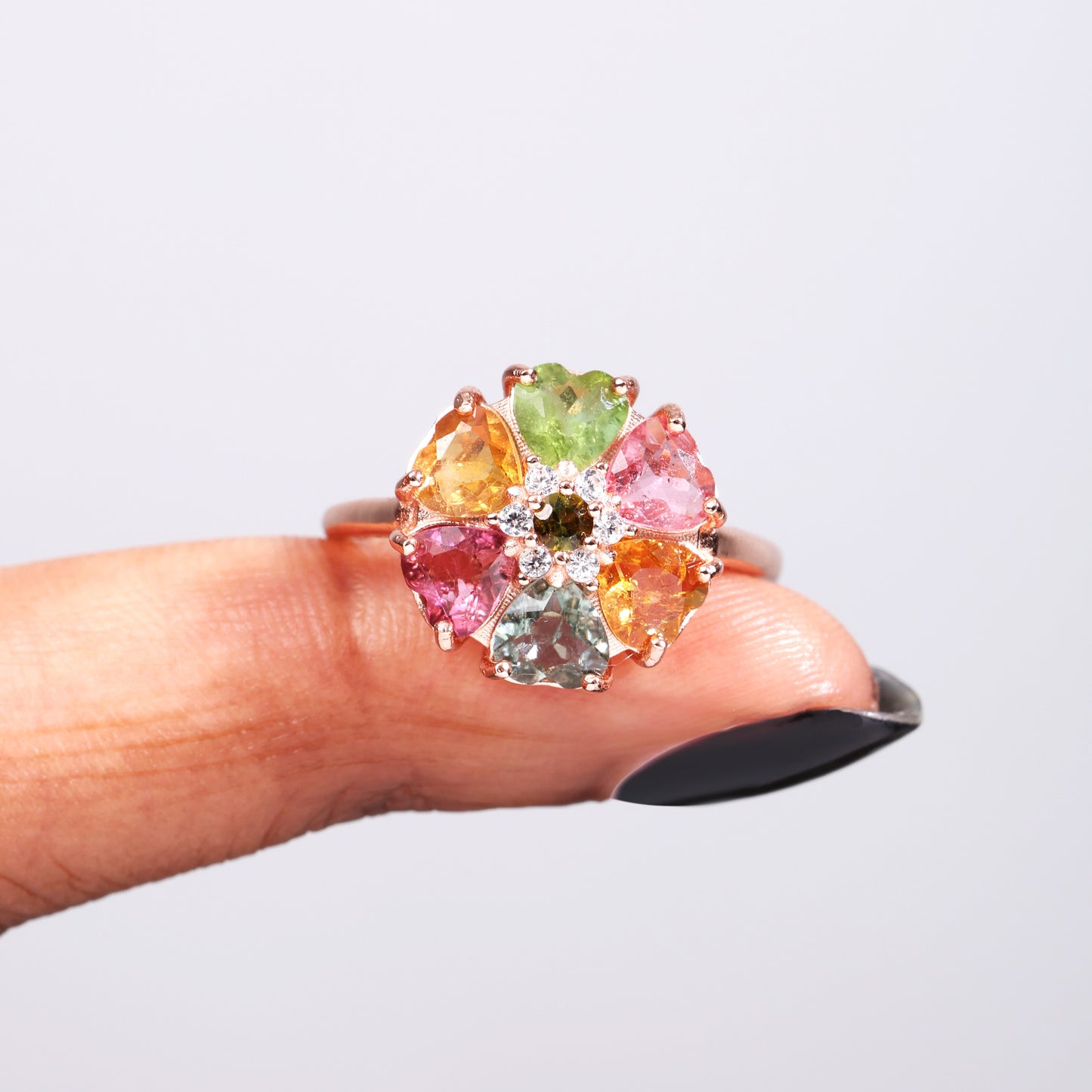 The Colorful Floral Halo Tourmaline Ring