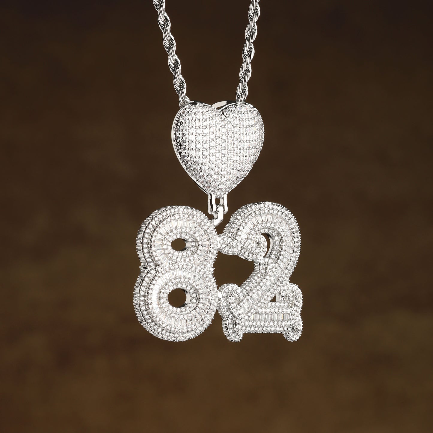 Custom Number and Letter Heart Pendant Necklace Platinum