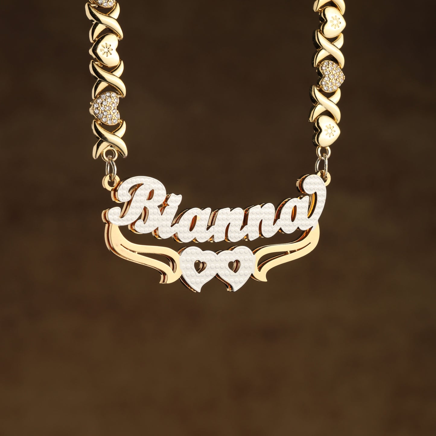 Double Plated Hearts Name Necklace