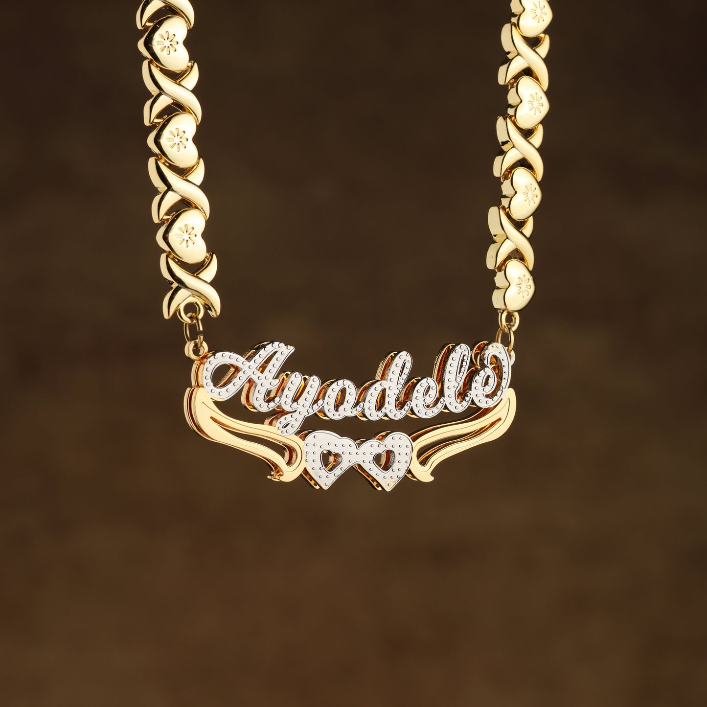 Double Plated Hearts Name Necklace
