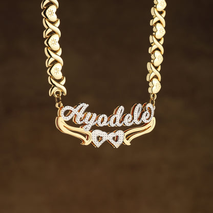 Double Plated Hearts Name Necklace