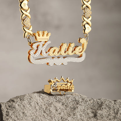 Classic Name Necklace & Ring Set - Heart Accent