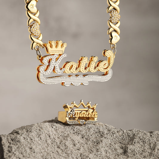 Classic Name Necklace & Ring Set - Heart Accent