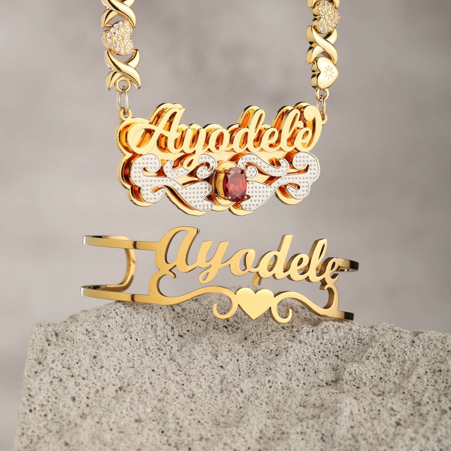 Gemstone Custom Name Bracelet and Necklace Set