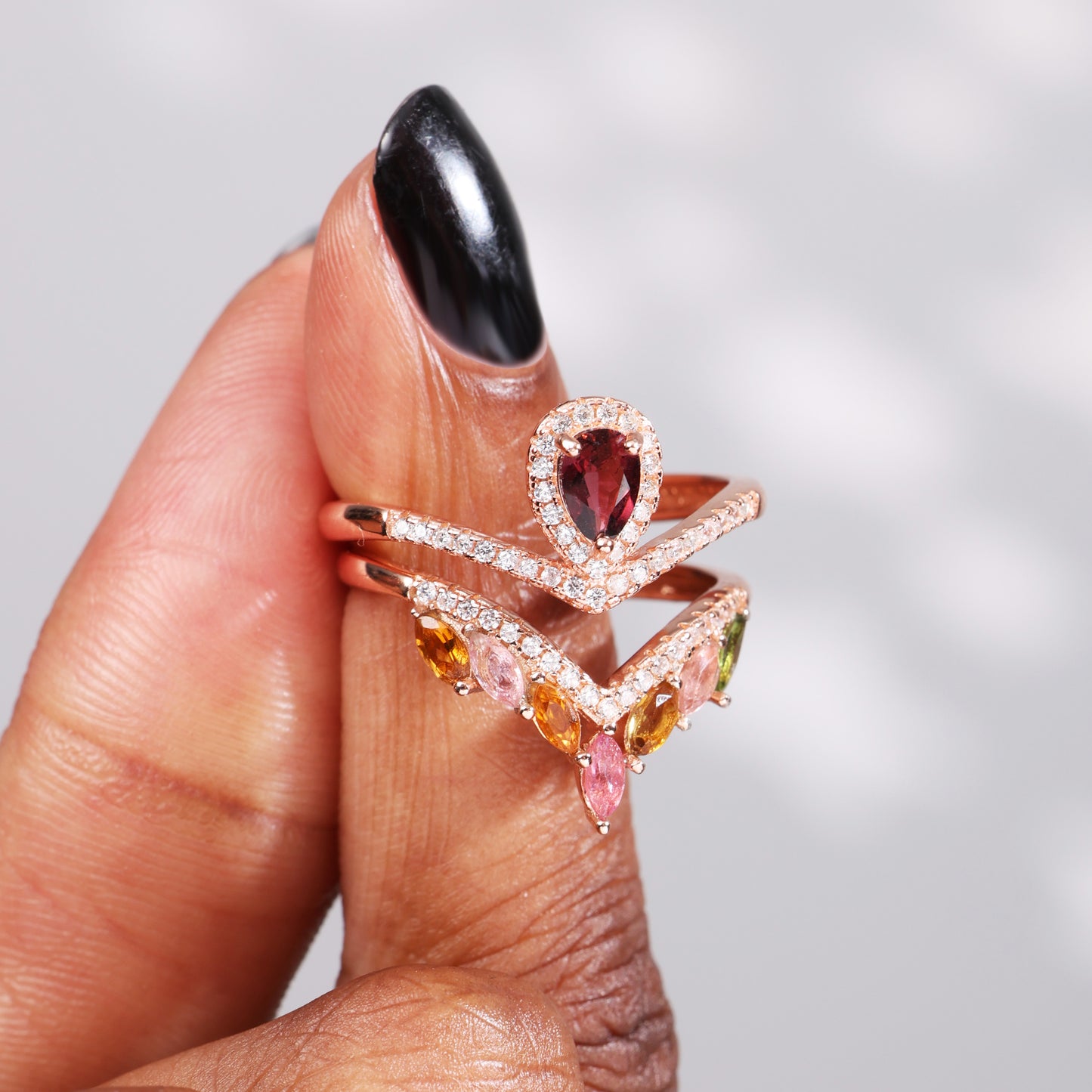 Palace-style Tourmaline Stacking Ring Set