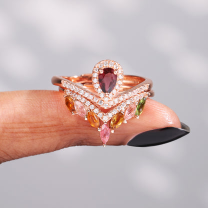 Palace-style Tourmaline Stacking Ring Set
