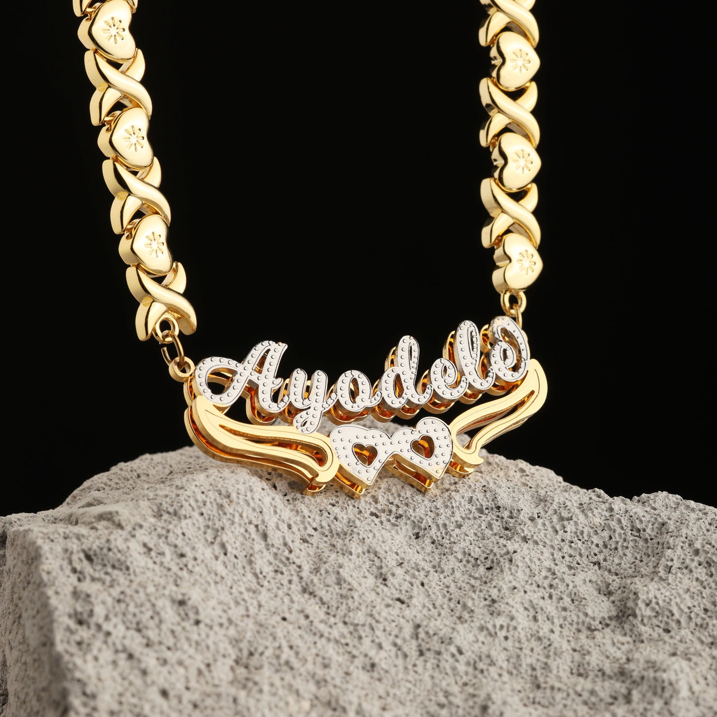 Double Plated Hearts Name Necklace