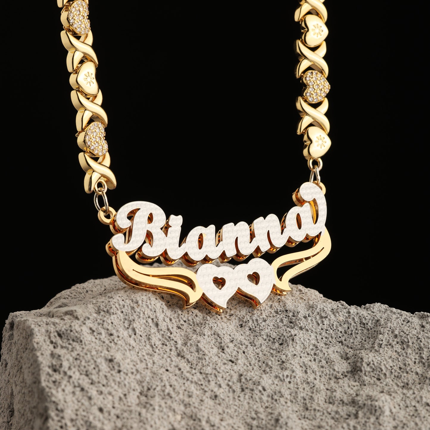 Double Plated Hearts Name Necklace
