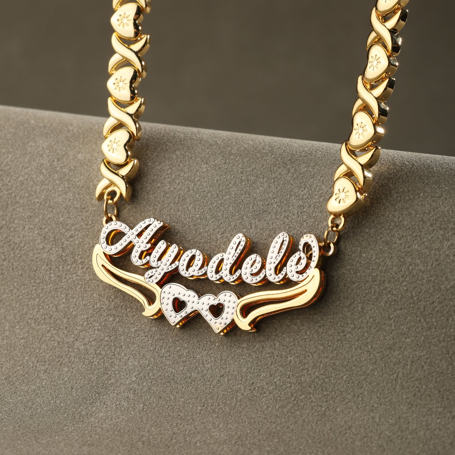 Double Plated Hearts Name Necklace