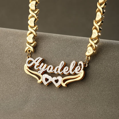 Double Plated Hearts Name Necklace
