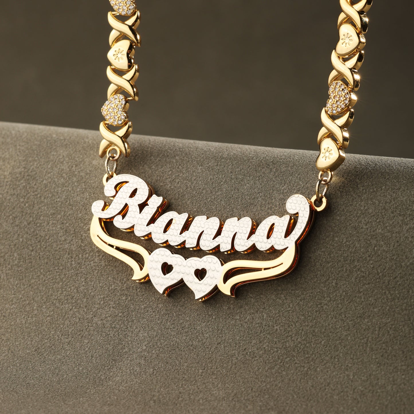 Double Plated Hearts Name Necklace