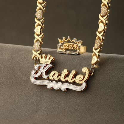 Classic Name Necklace & Ring Set - Heart Accent