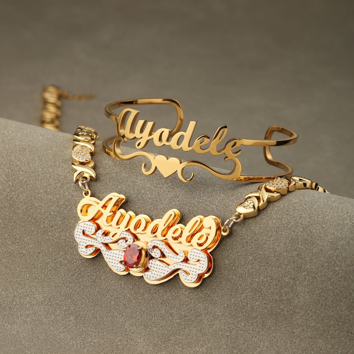 Gemstone Custom Name Bracelet and Necklace Set