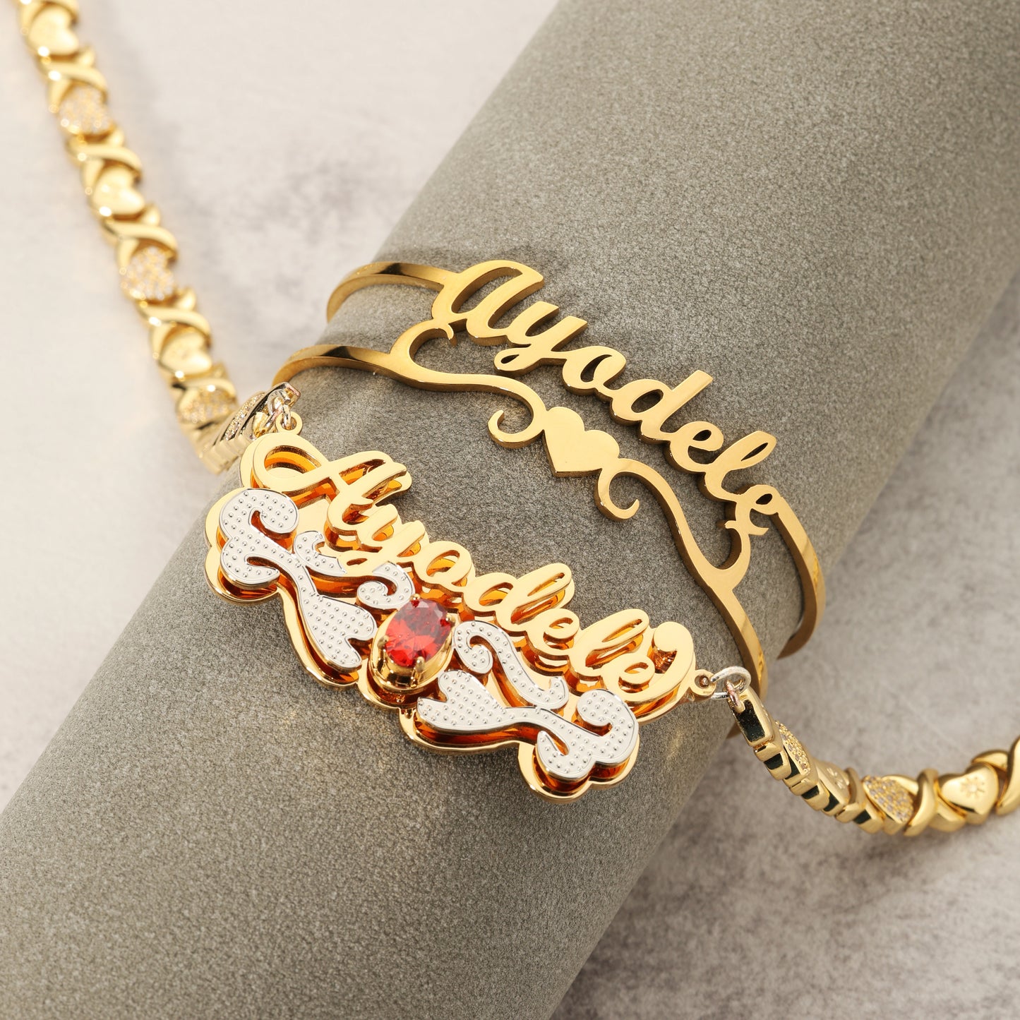 Gemstone Custom Name Bracelet and Necklace Set