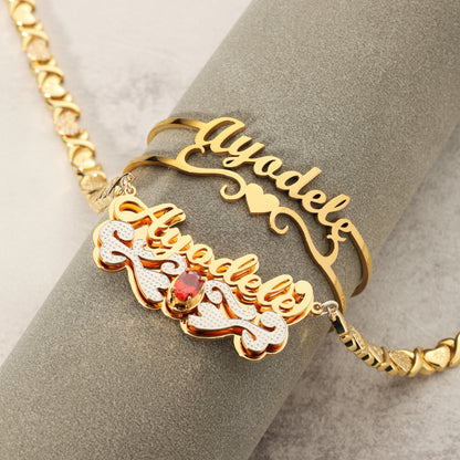 Gemstone Custom Name Bracelet and Necklace Set