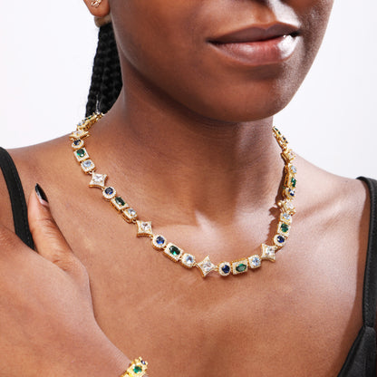 Geometric Colored Gemstone Necklace (Unisex)
