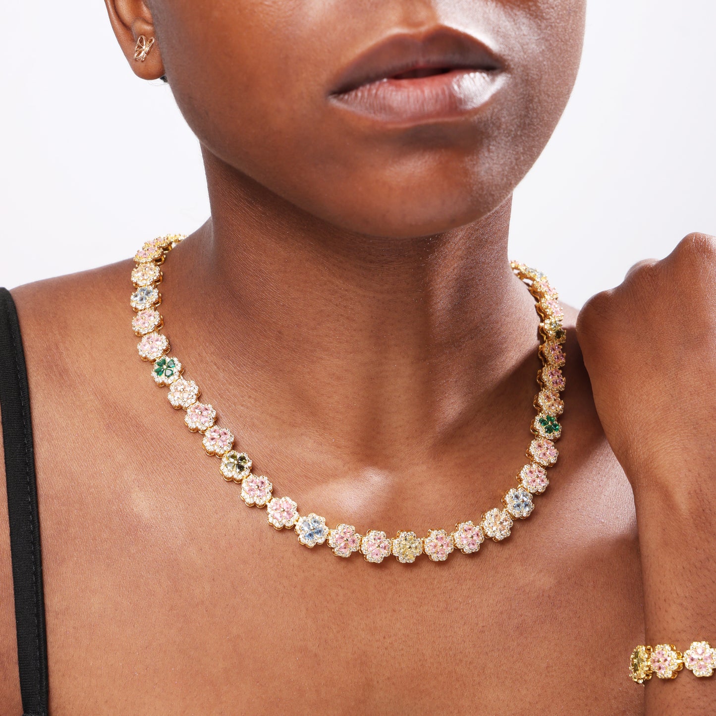 Pink Blossom Garden Tourmaline Charm Necklace