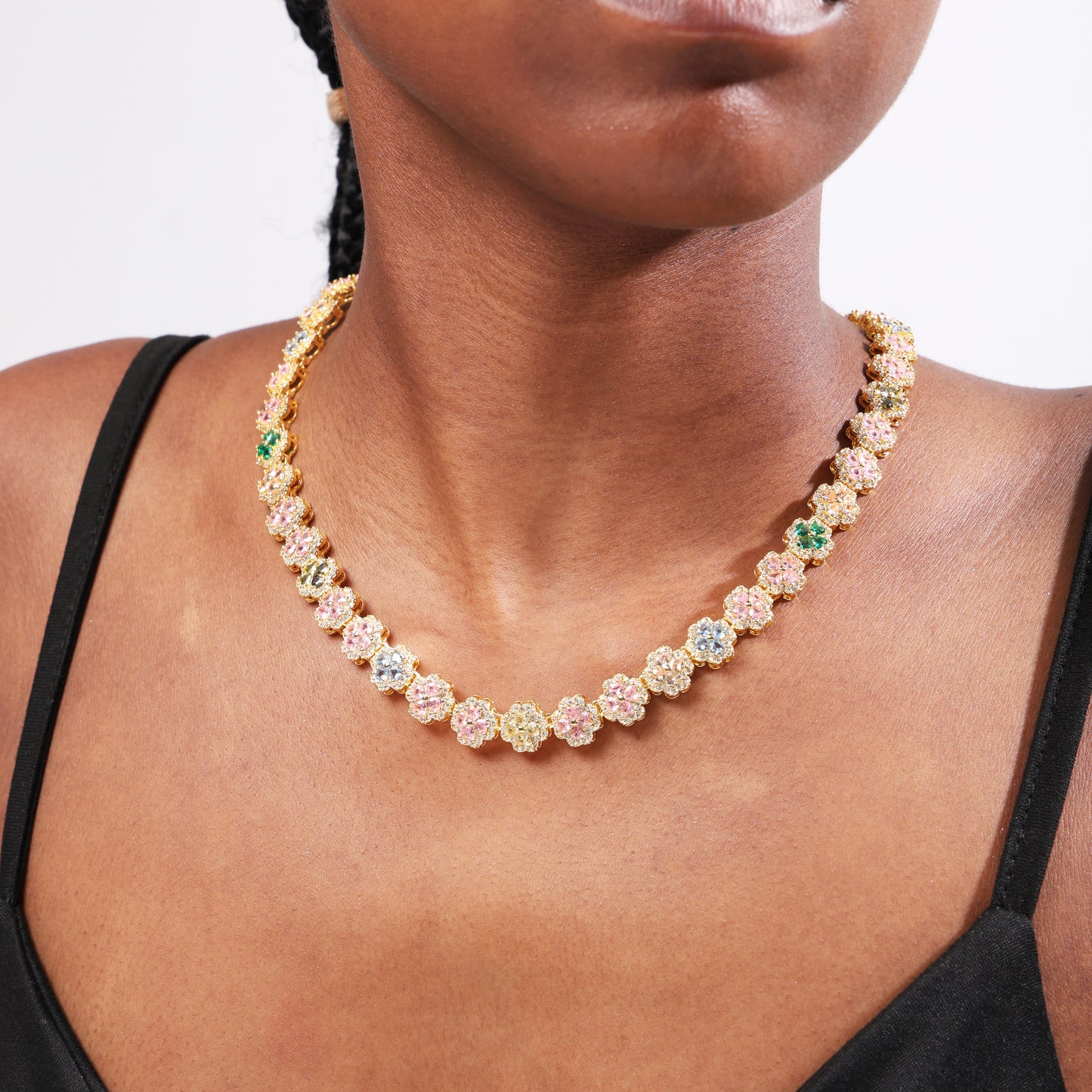 Pink Blossom Garden Tourmaline Charm Necklace