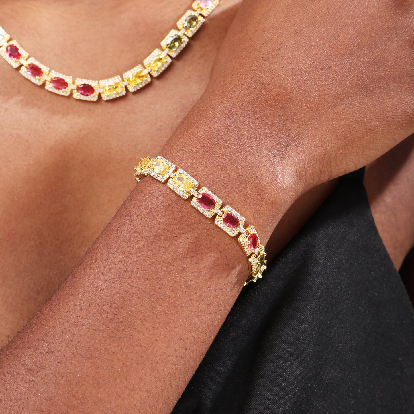 Colorful Symphony of Colors Sugar Cube Tourmaline Bracelet