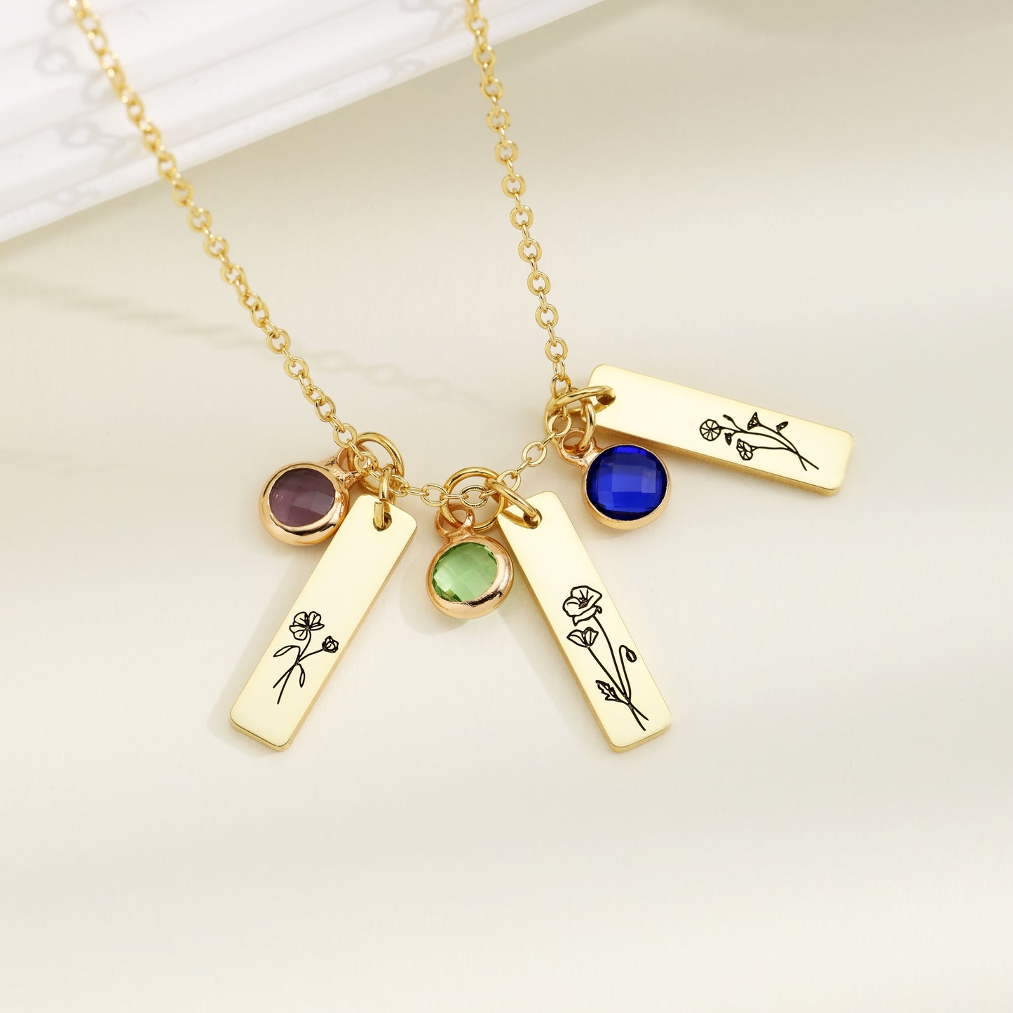 Unique Birth Flower and Birthstone Necklace