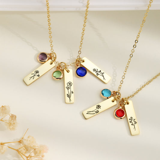 Unique Birth Flower and Birthstone Necklace
