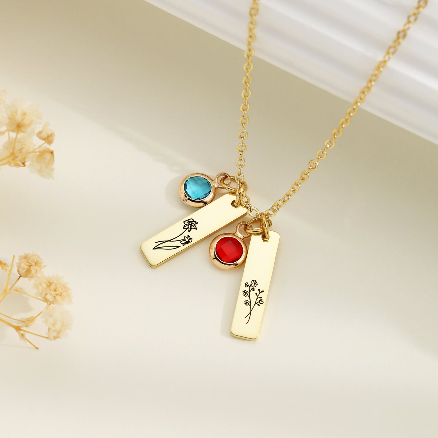 Unique Birth Flower and Birthstone Necklace