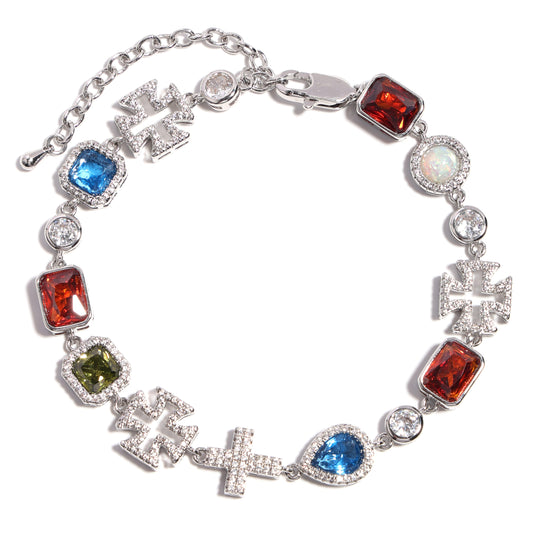 Multi Gemstone & Cross Bracelet