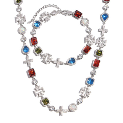Multi Gemstone & Cross Necklace