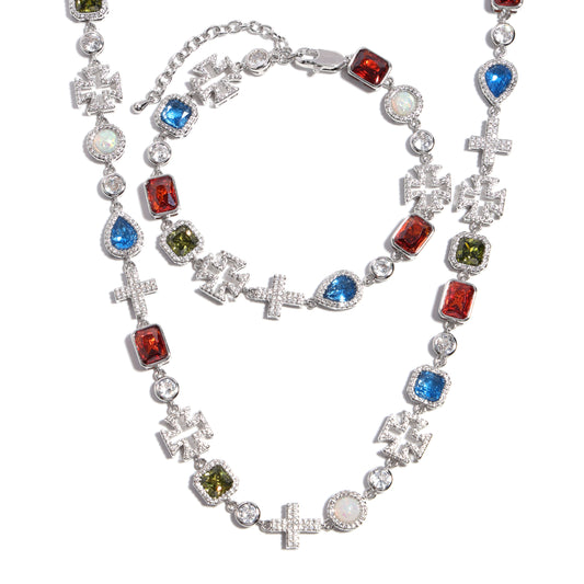 Multi Gemstone & Cross Necklace Set