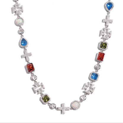 Multi Gemstone & Cross Necklace
