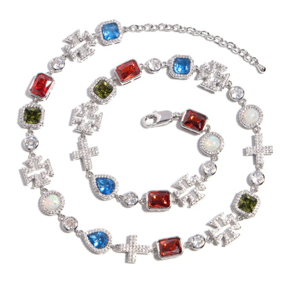 Multi Gemstone & Cross Necklace